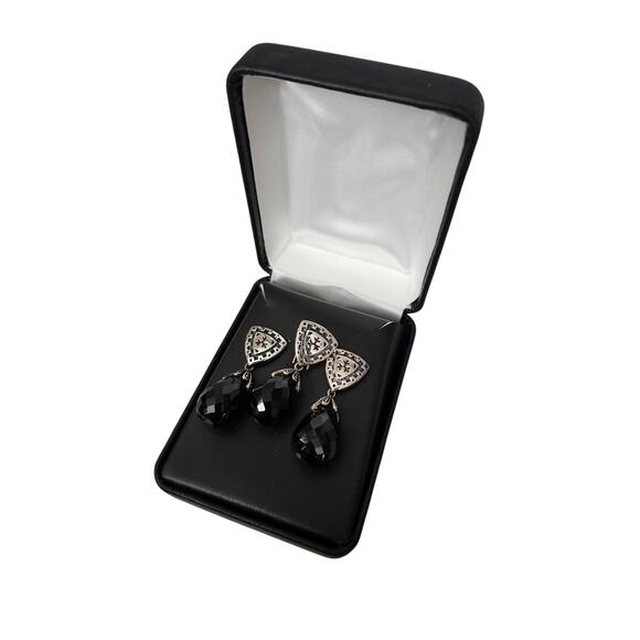 New Box Set Black Onyx 925 J&T Earring and Charm Pendant Silver Tear Drop - Picture 2 of 12